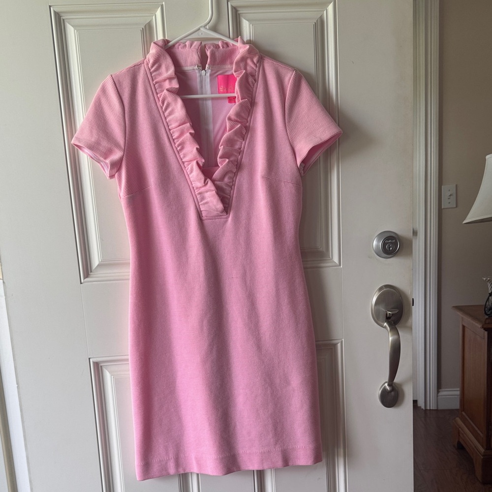 Pink Ruffle V-Neck Dress